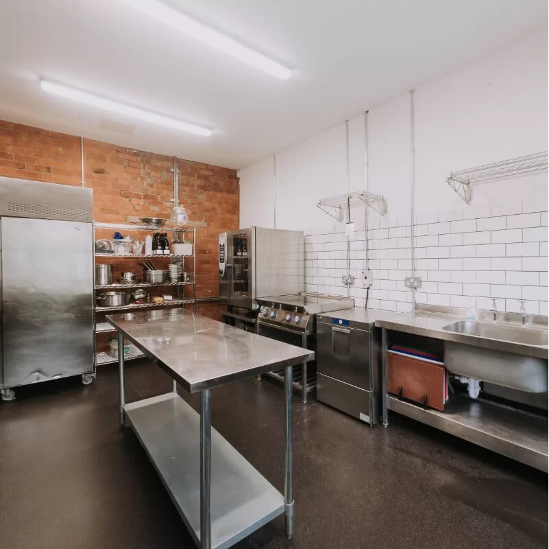 kitchen and a steel table