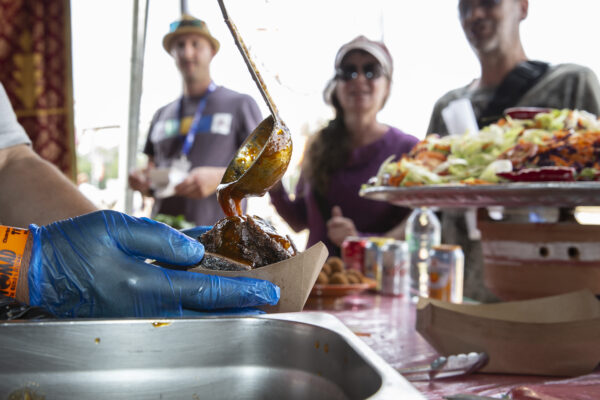 an event caterer serving food